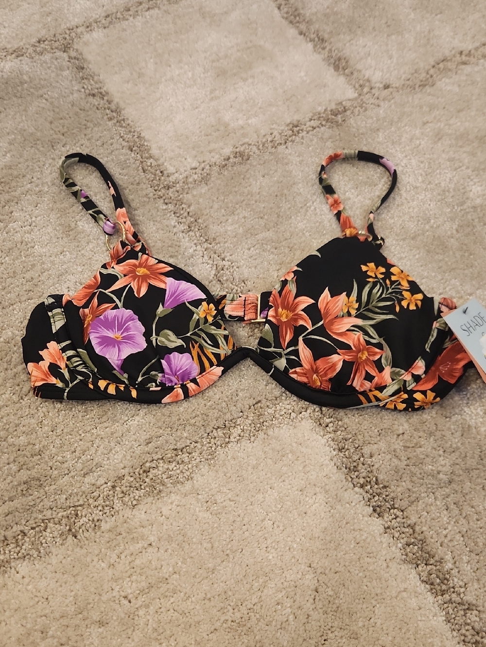 Shade & Shore Black Floral Underwire Bikini Top